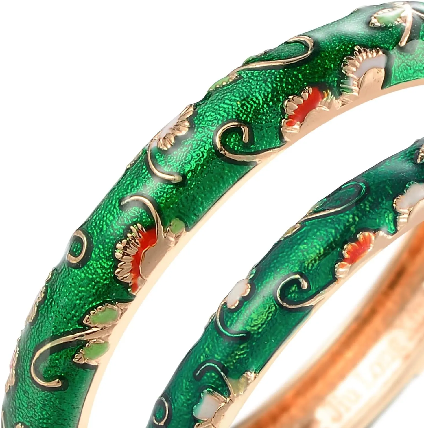 UJOY Handcrafted Cloisonne Bangle Bracelets Golden Butterfly Enamel Metal Handcuff Jewelry Set Box Gift for Women 55A108-55B30