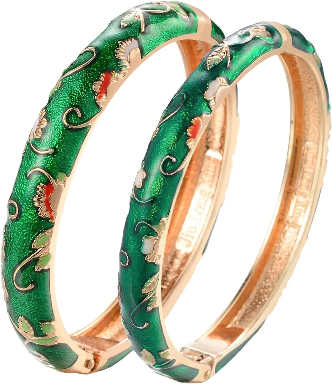 UJOY Handcrafted Cloisonne Bangle Bracelets Golden Butterfly Enamel Metal Handcuff Jewelry Set Box Gift for Women 55A108-55B30