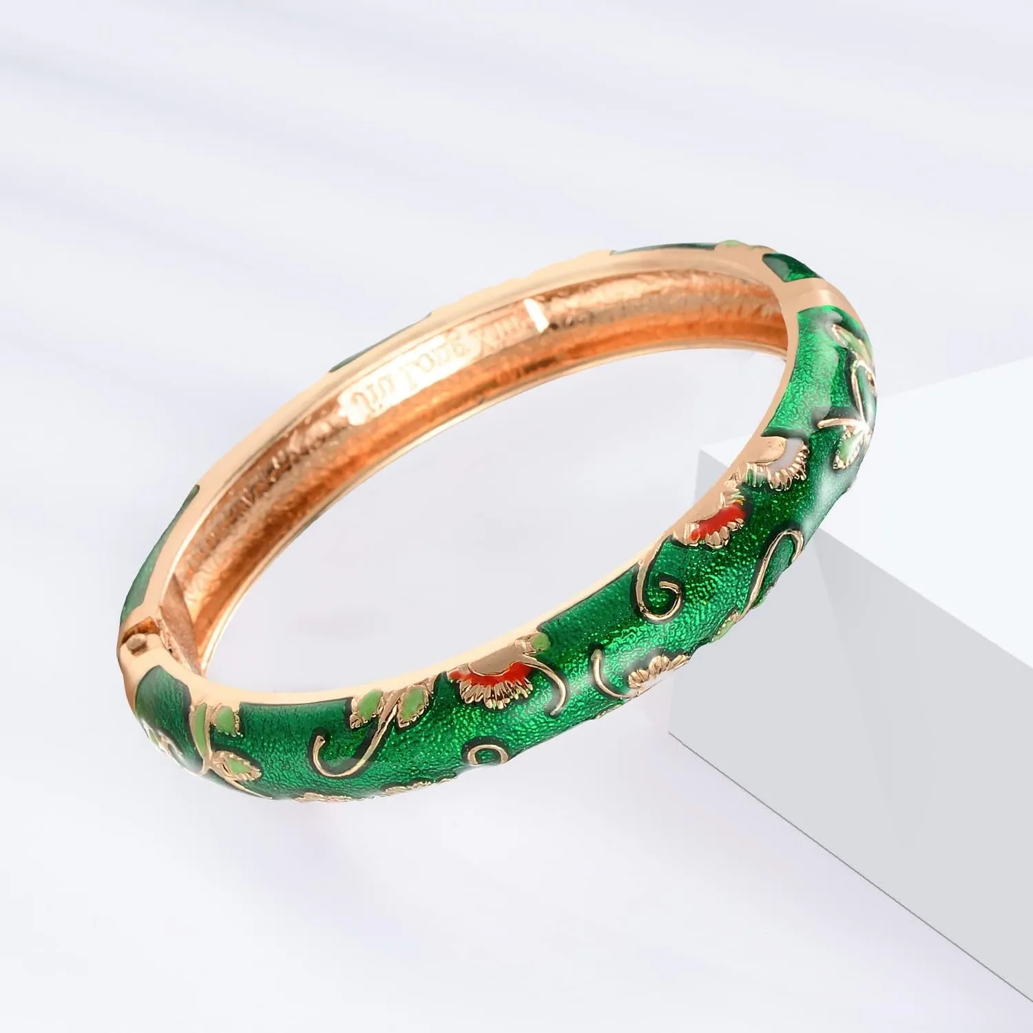 UJOY Handcrafted Cloisonne Bangle Bracelets Golden Butterfly Enamel Metal Handcuff Jewelry Set Box Gift for Women 55A108-55B30