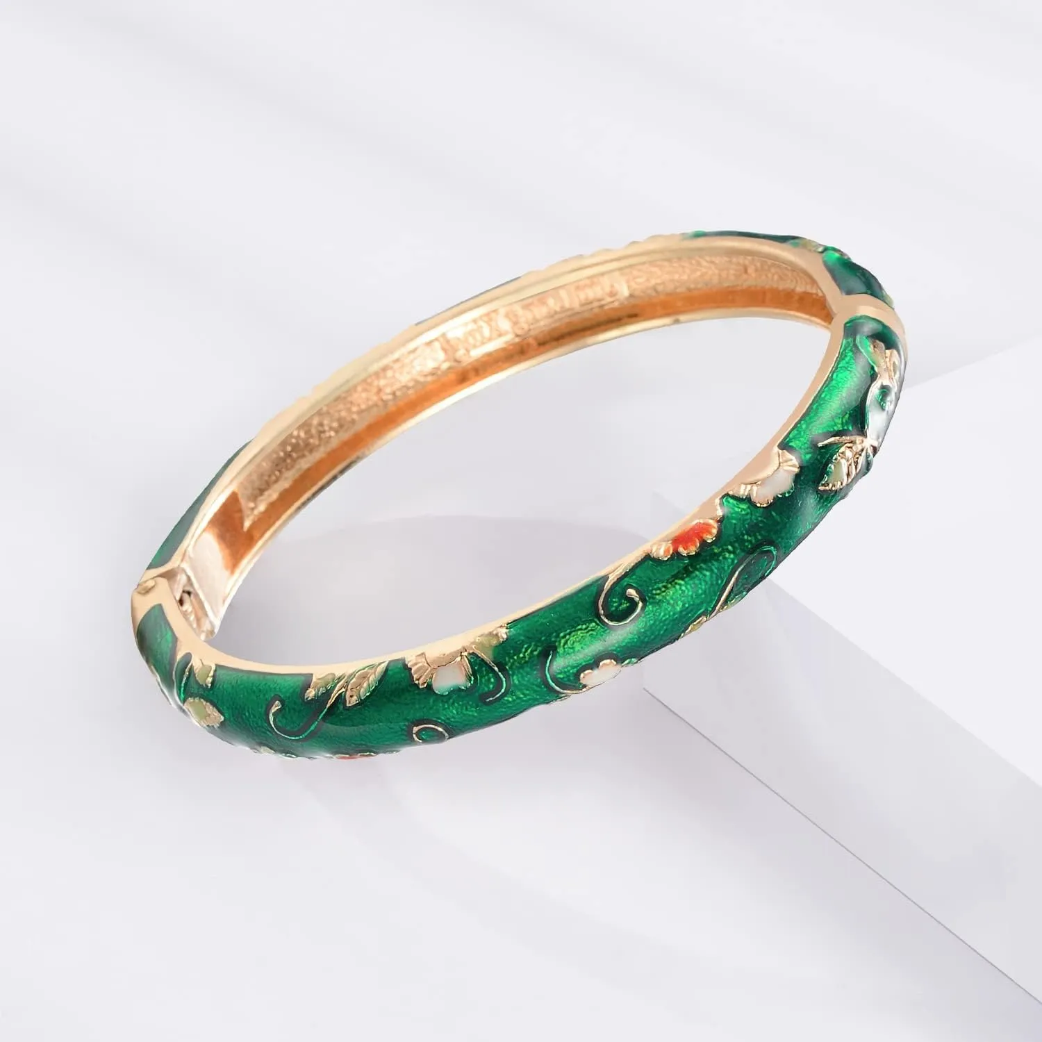 UJOY Handcrafted Cloisonne Bangle Bracelets Golden Butterfly Enamel Metal Handcuff Jewelry Set Box Gift for Women 55A108-55B30
