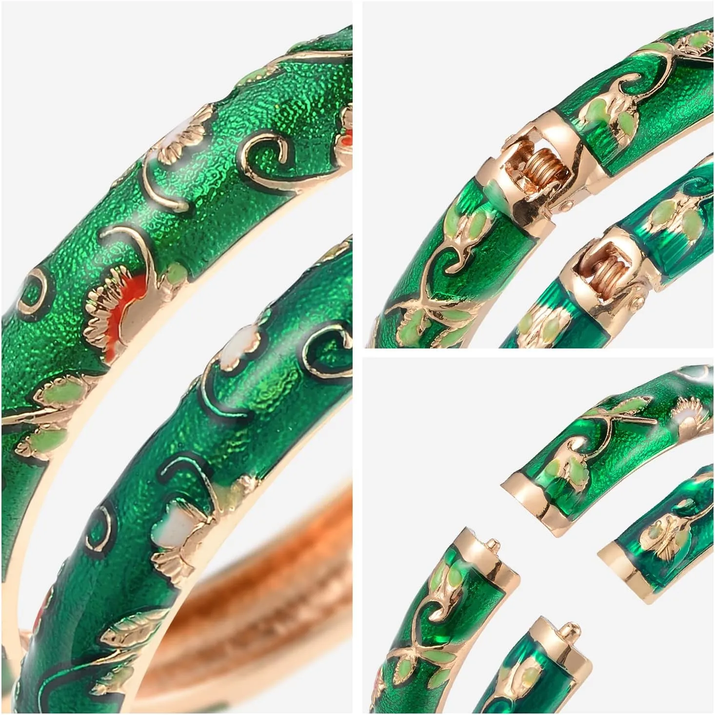 UJOY Handcrafted Cloisonne Bangle Bracelets Golden Butterfly Enamel Metal Handcuff Jewelry Set Box Gift for Women 55A108-55B30
