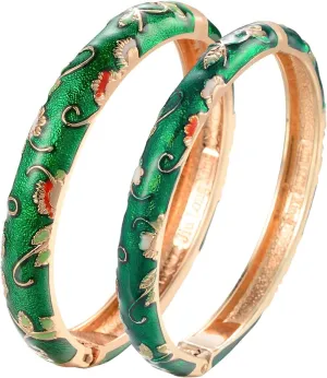 UJOY Handcrafted Cloisonne Bangle Bracelets Golden Butterfly Enamel Metal Handcuff Jewelry Set Box Gift for Women 55A108-55B30