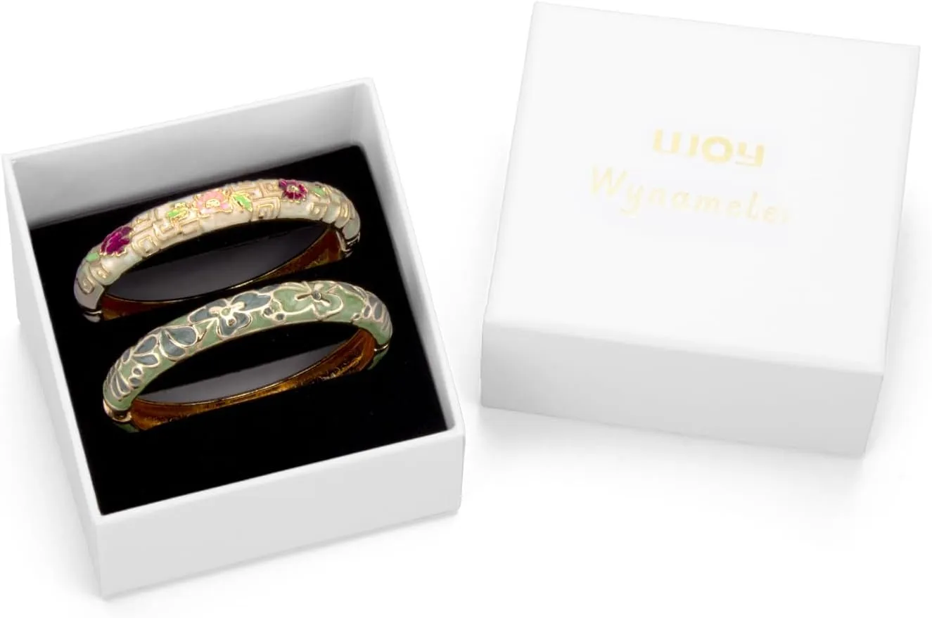 UJOY Vintage Cloisonne Bracelets Flower Enameled Jewelry Gold Plated Cuff Bangle for Women Gift Box 55A35