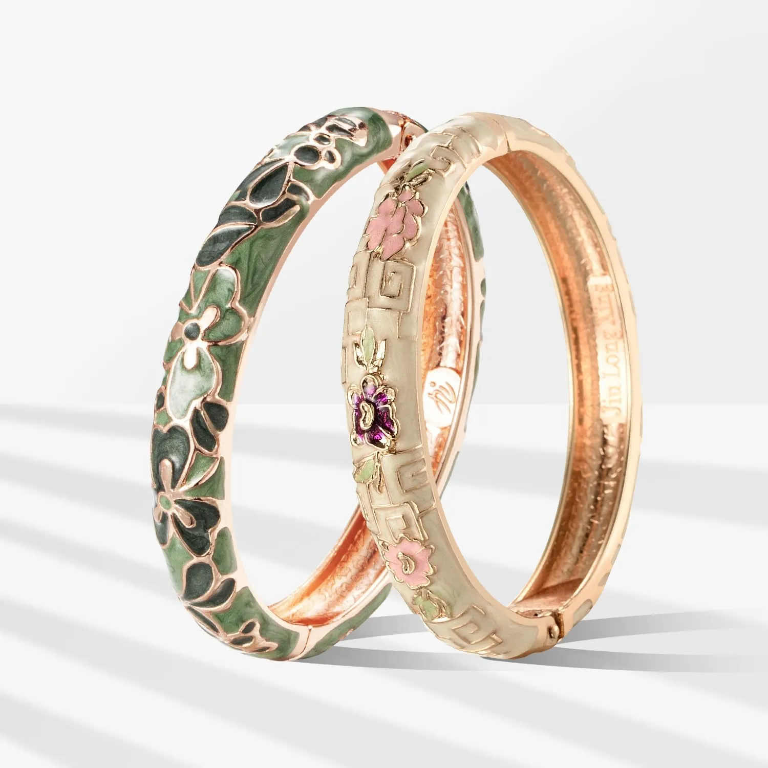 UJOY Vintage Cloisonne Bracelets Flower Enameled Jewelry Gold Plated Cuff Bangle for Women Gift Box 55A35