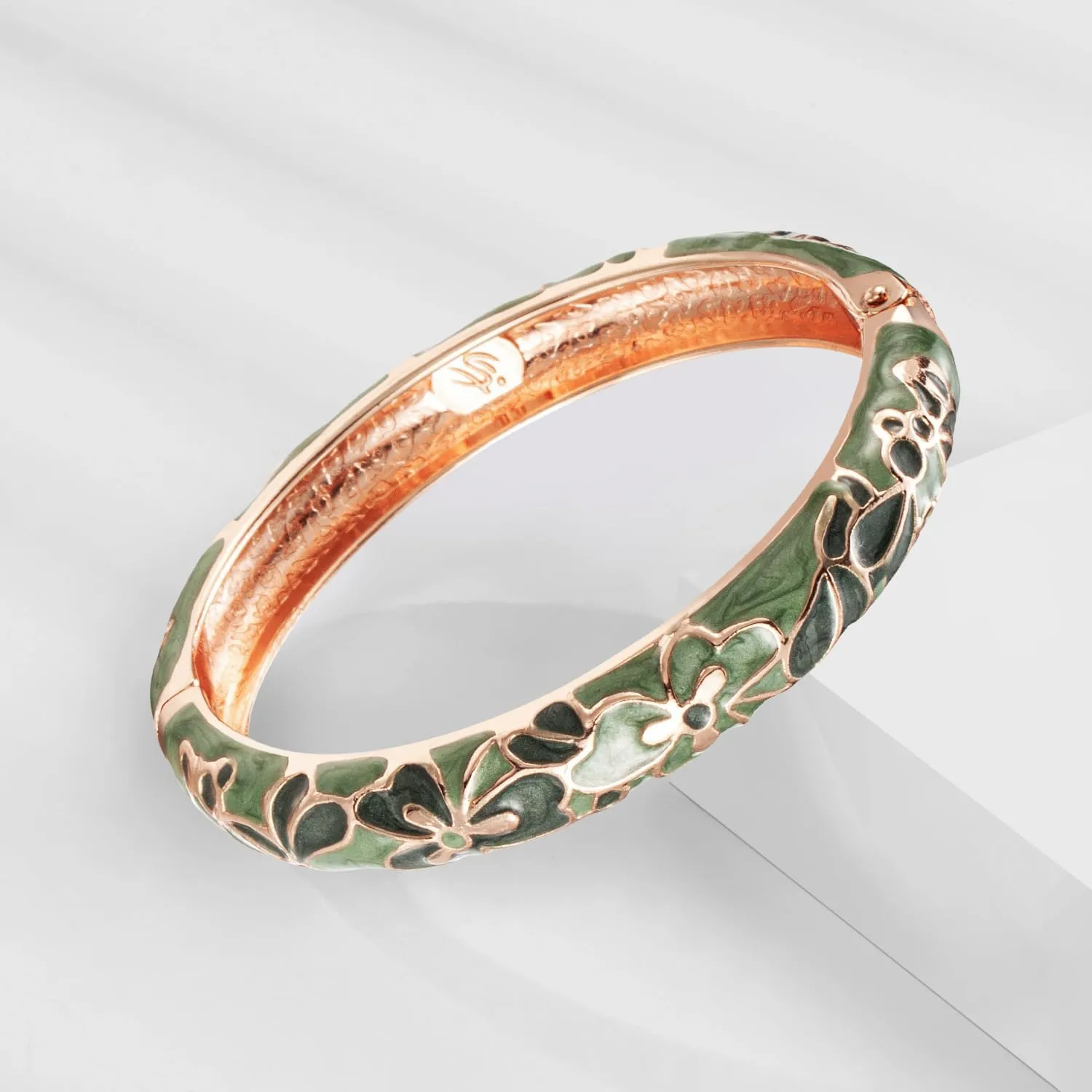UJOY Vintage Cloisonne Bracelets Flower Enameled Jewelry Gold Plated Cuff Bangle for Women Gift Box 55A35