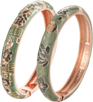 UJOY Vintage Cloisonne Bracelets Flower Enameled Jewelry Gold Plated Cuff Bangle for Women Gift Box 55A35