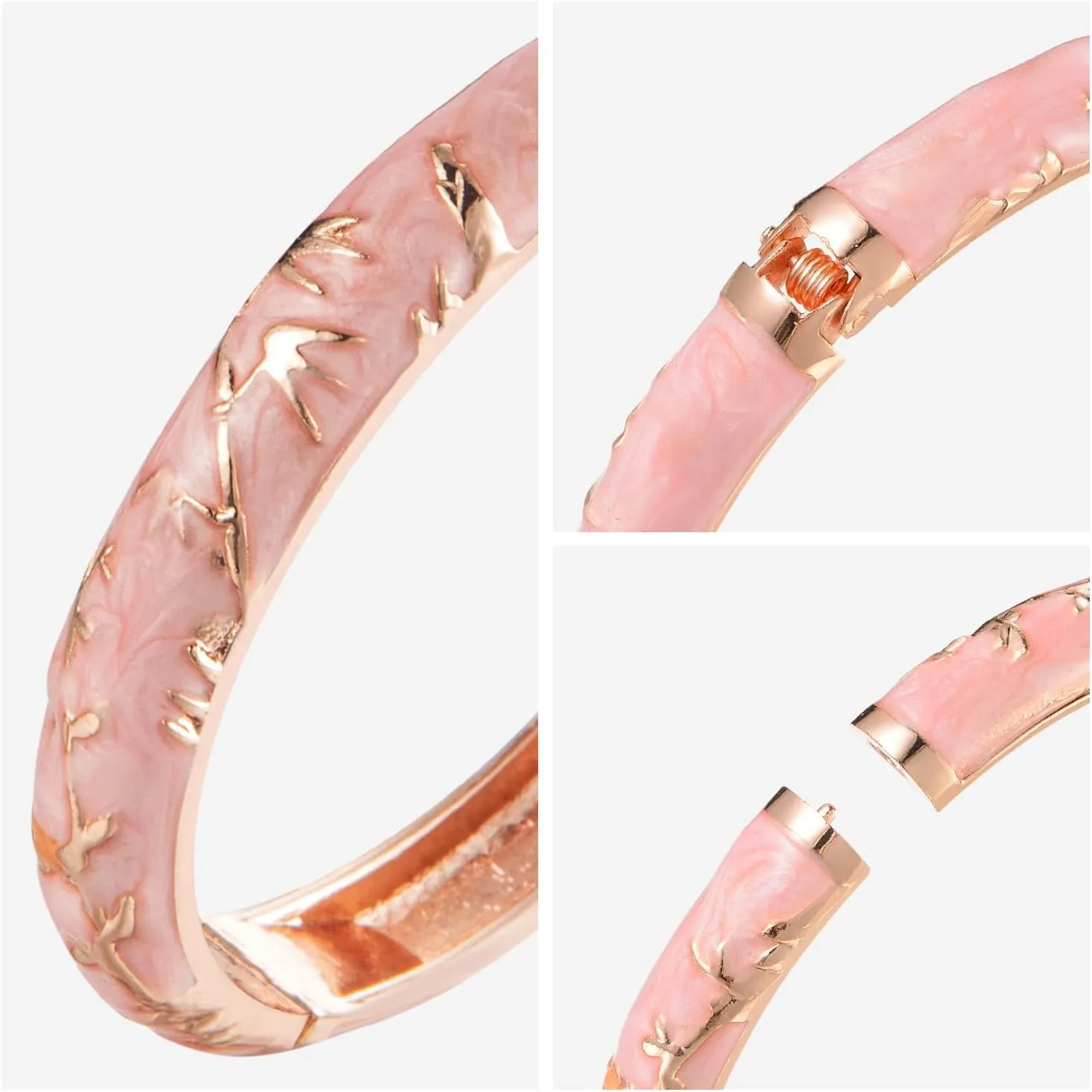 UJOY Women's Bangle Bracelet Golded Alloy Hinged Flower Enameled Cloisonne Jewelry with Gift Box 55B01