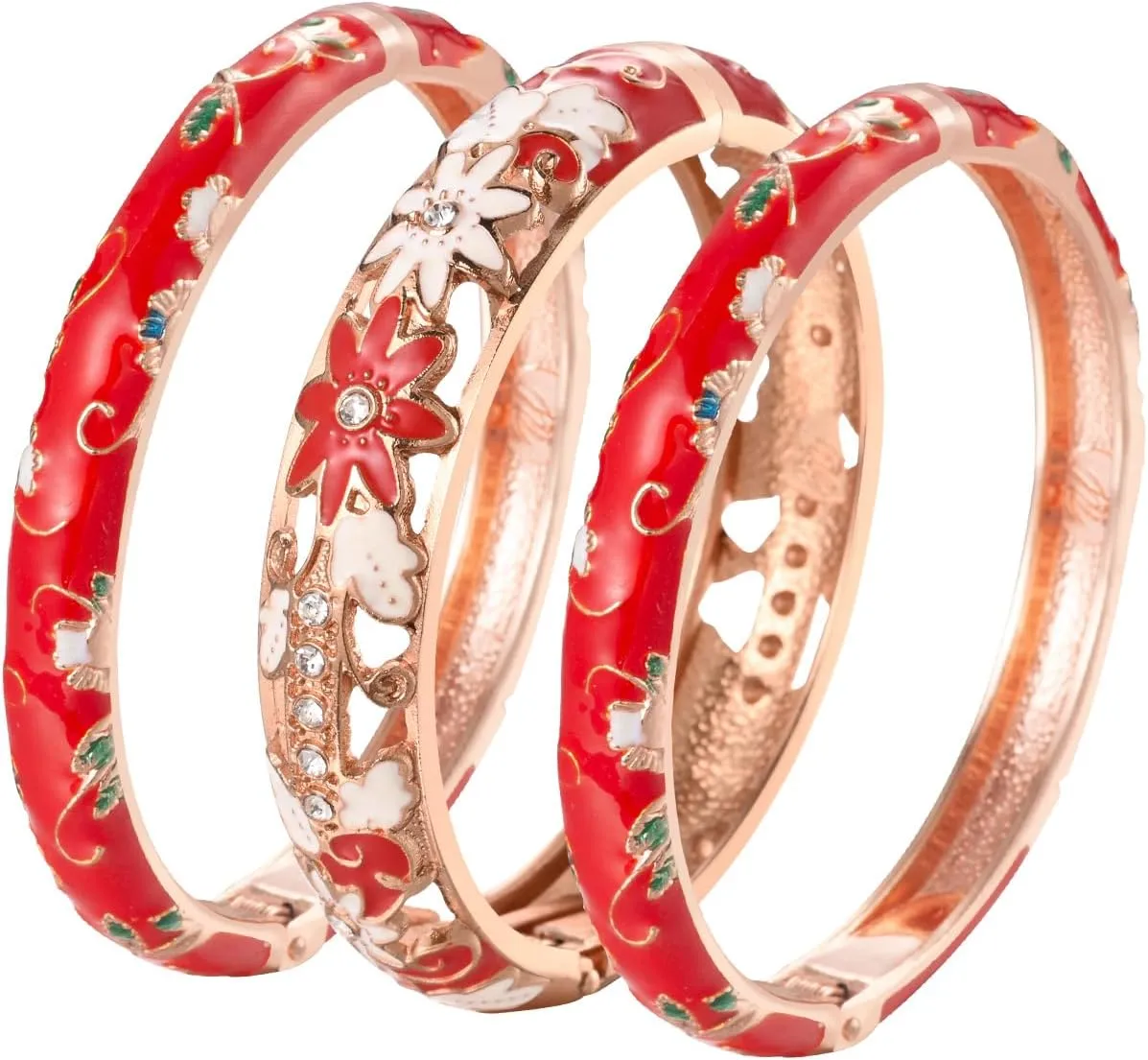 UJOY Womens Multi-Colors Cloisonne Bracelet Gold Plated Flower Hollowed Enameled Hinged Cuff Bangles Jewelry Gift 88A10