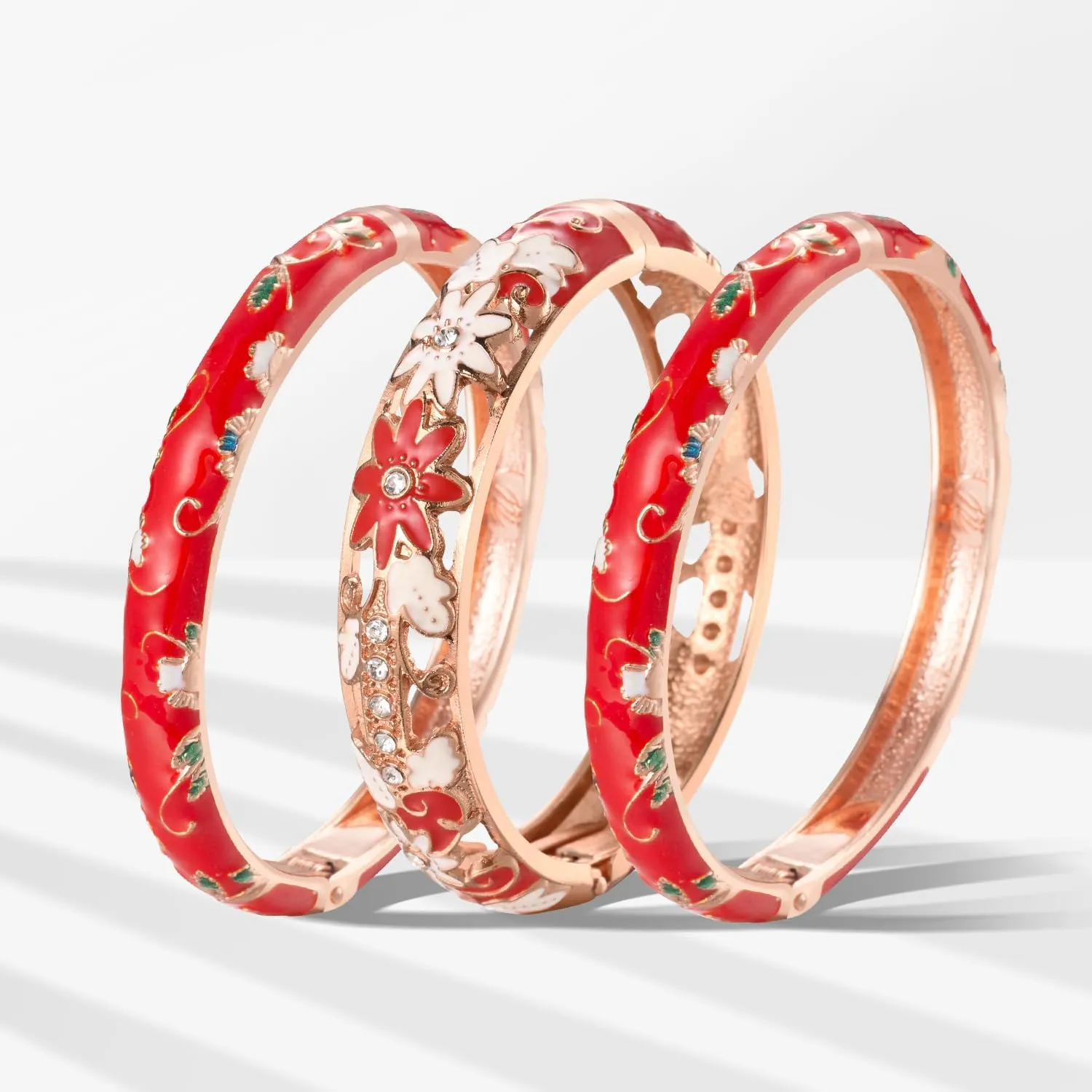 UJOY Womens Multi-Colors Cloisonne Bracelet Gold Plated Flower Hollowed Enameled Hinged Cuff Bangles Jewelry Gift 88A10