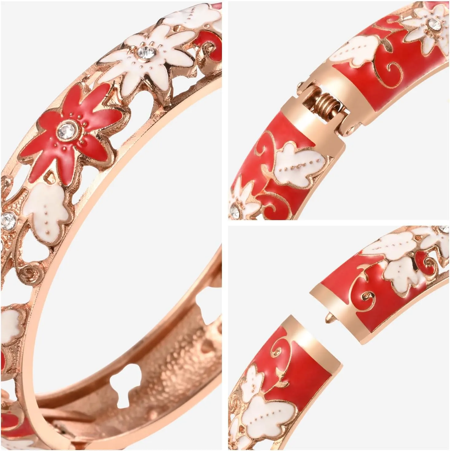 UJOY Womens Multi-Colors Cloisonne Bracelet Gold Plated Flower Hollowed Enameled Hinged Cuff Bangles Jewelry Gift 88A10