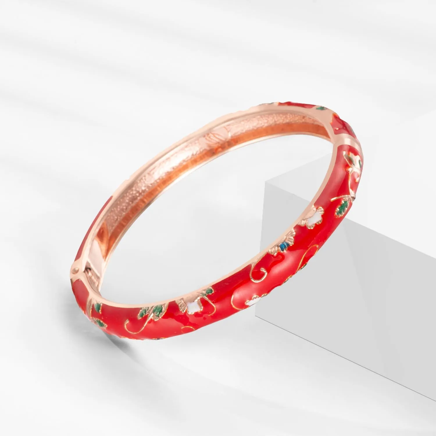 UJOY Womens Multi-Colors Cloisonne Bracelet Gold Plated Flower Hollowed Enameled Hinged Cuff Bangles Jewelry Gift 88A10