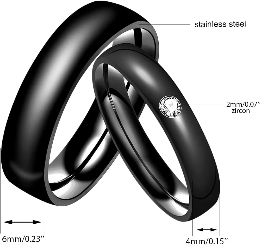 Uloveido Black Stainless Steel Couples Rings for Men Women His and Her Promise Wedding Band Rings for Friend Boyfriend Y2210