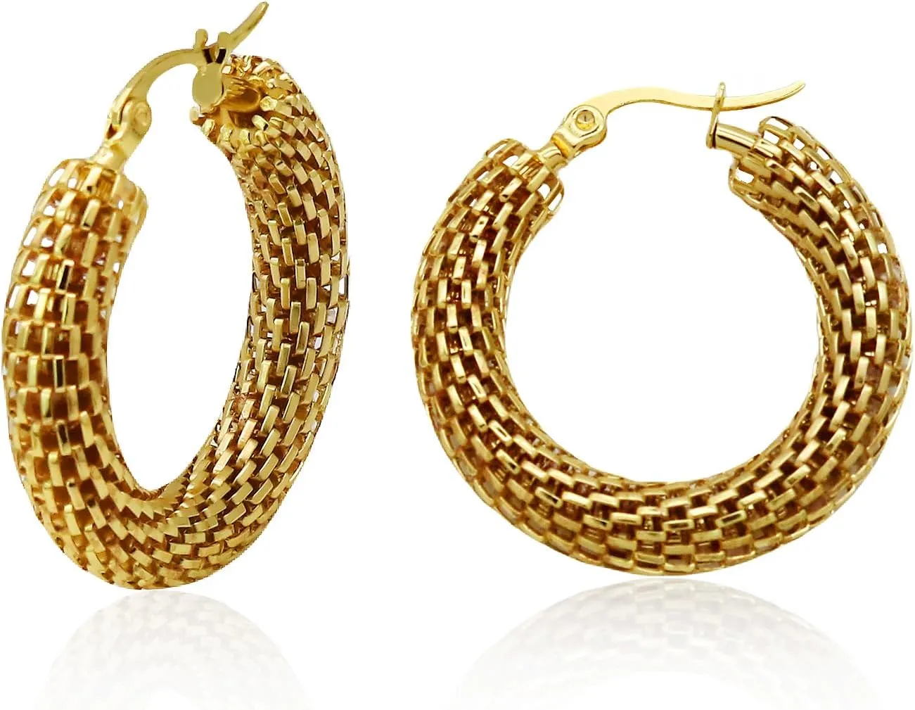 Unique hoops Earrings for Women Mesh Hoop Earrings 14K Gold Plated Lightweight Hoops Earring Hypoallergenic Hoops 30mm