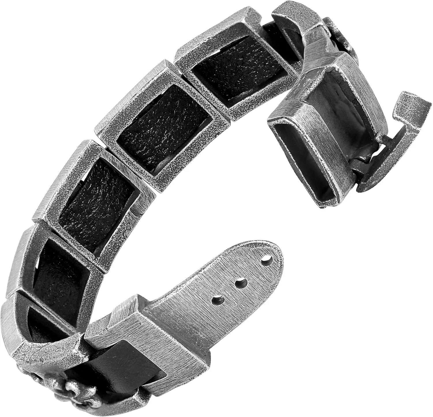 Urban Jewelry Stunning Solid Tungsten Link Bracelet for Men Polished Link, Puzzle, Ceramic Style (Silver, Black, 18K Gold Plated Option)