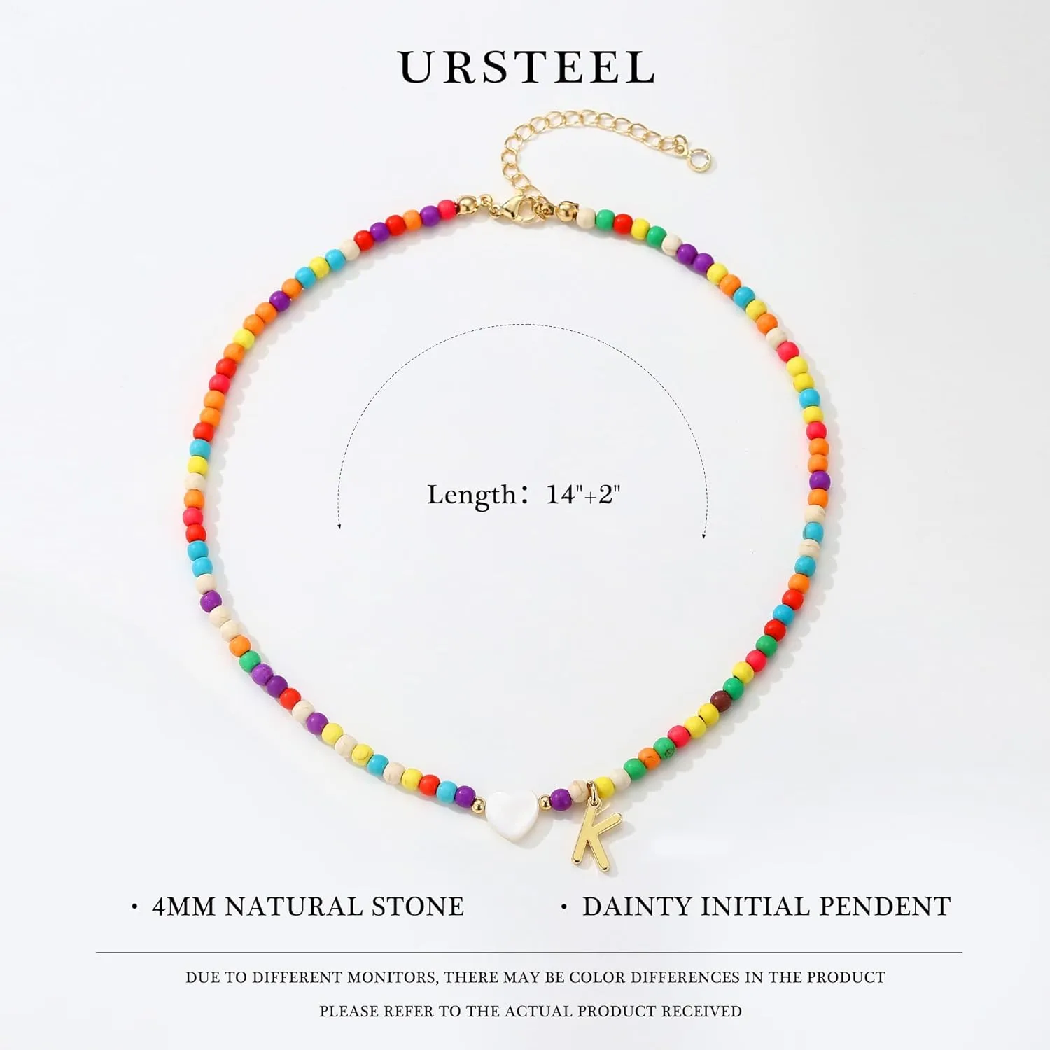 Ursteel Colorful Initial Cute Necklaces for Girls - Trendy Beaded Choker Necklace for Women Teen Girl, Personalized Letter Initial Gifts for Women Kids Jewelry