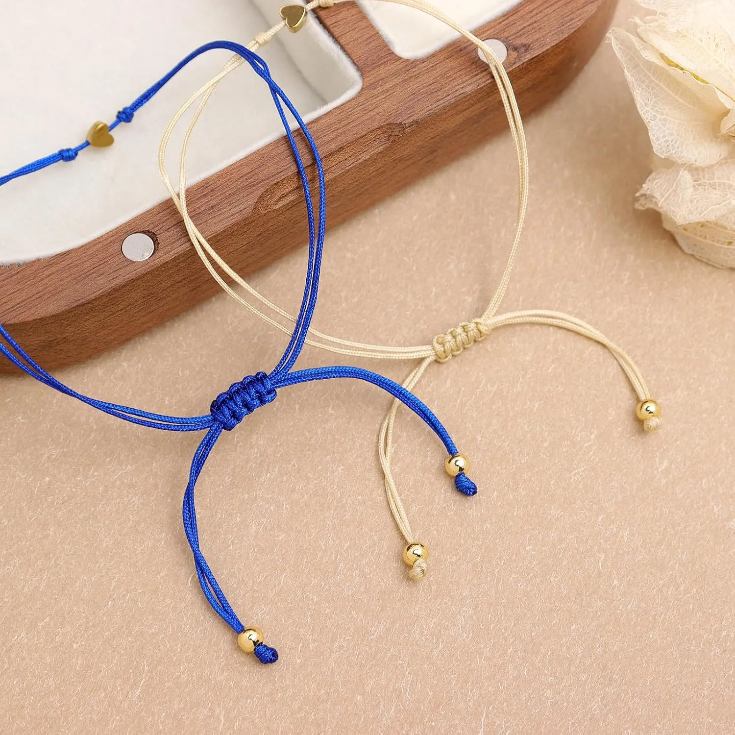 Valentines Day Gold Heart Matching Couples Bracelets Set for Women, Pinky Promise His and Her Handmade Adjustable Colorful String Friendship Outfit Accessories Jewelry Gift.