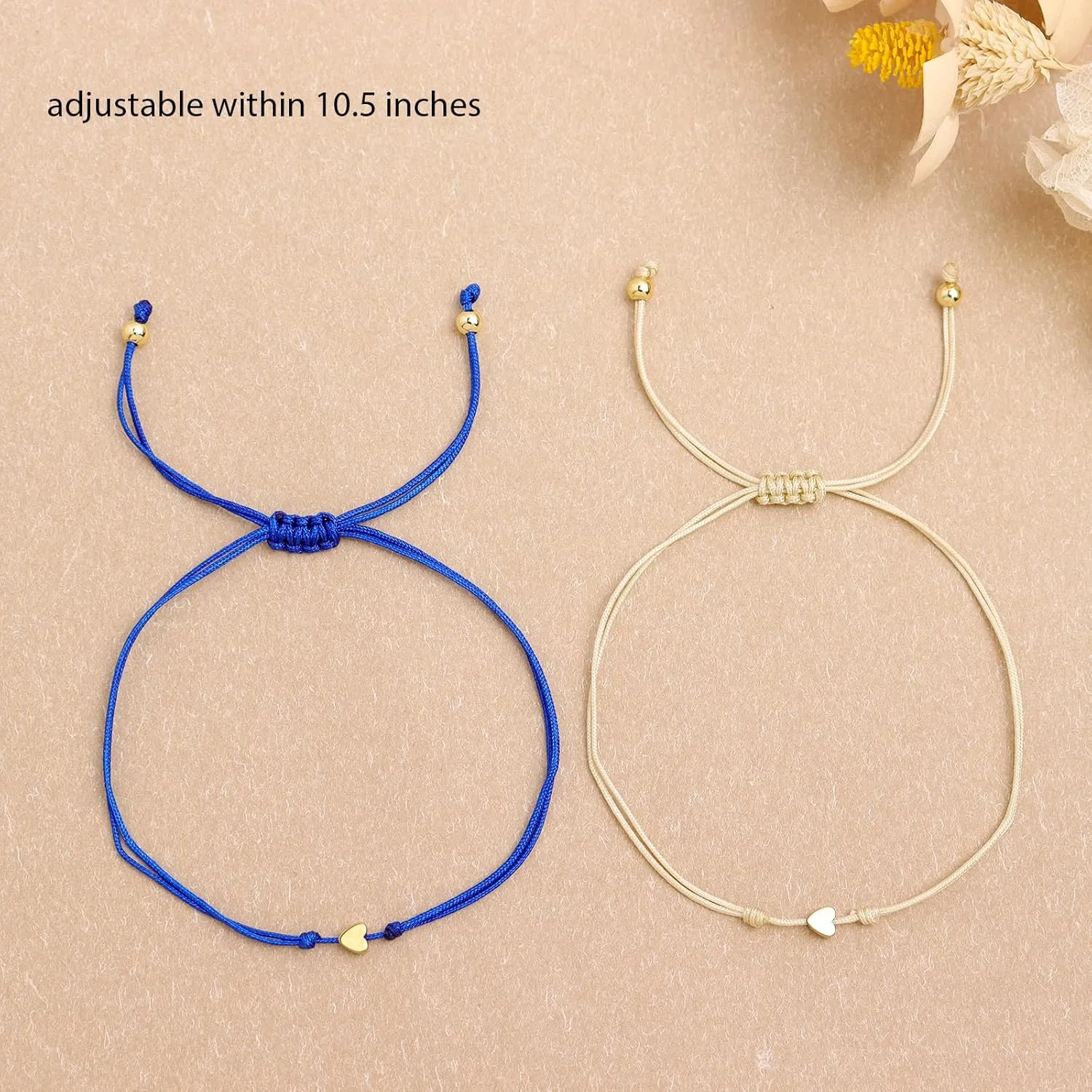 Valentines Day Gold Heart Matching Couples Bracelets Set for Women, Pinky Promise His and Her Handmade Adjustable Colorful String Friendship Outfit Accessories Jewelry Gift.