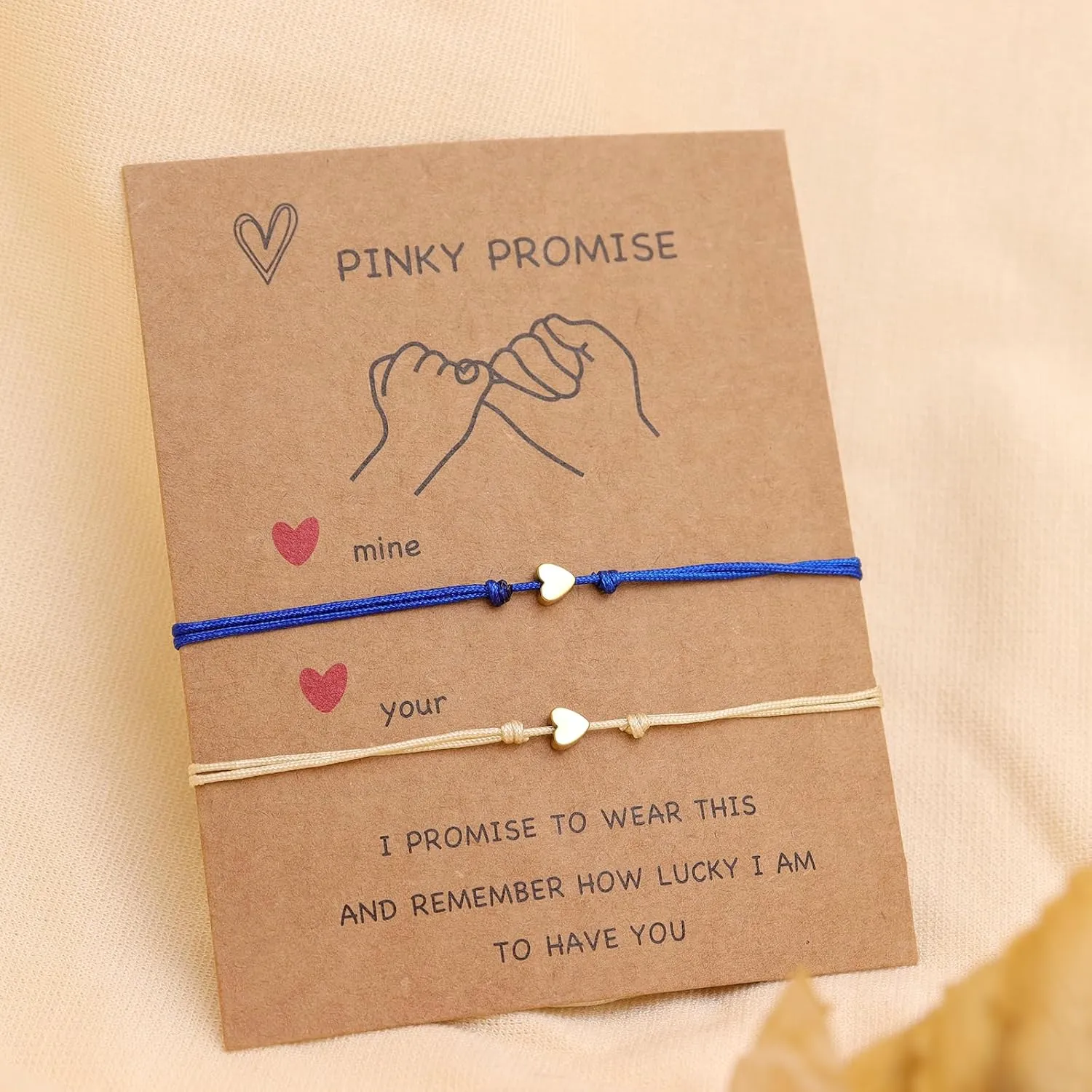 Valentines Day Gold Heart Matching Couples Bracelets Set for Women, Pinky Promise His and Her Handmade Adjustable Colorful String Friendship Outfit Accessories Jewelry Gift.