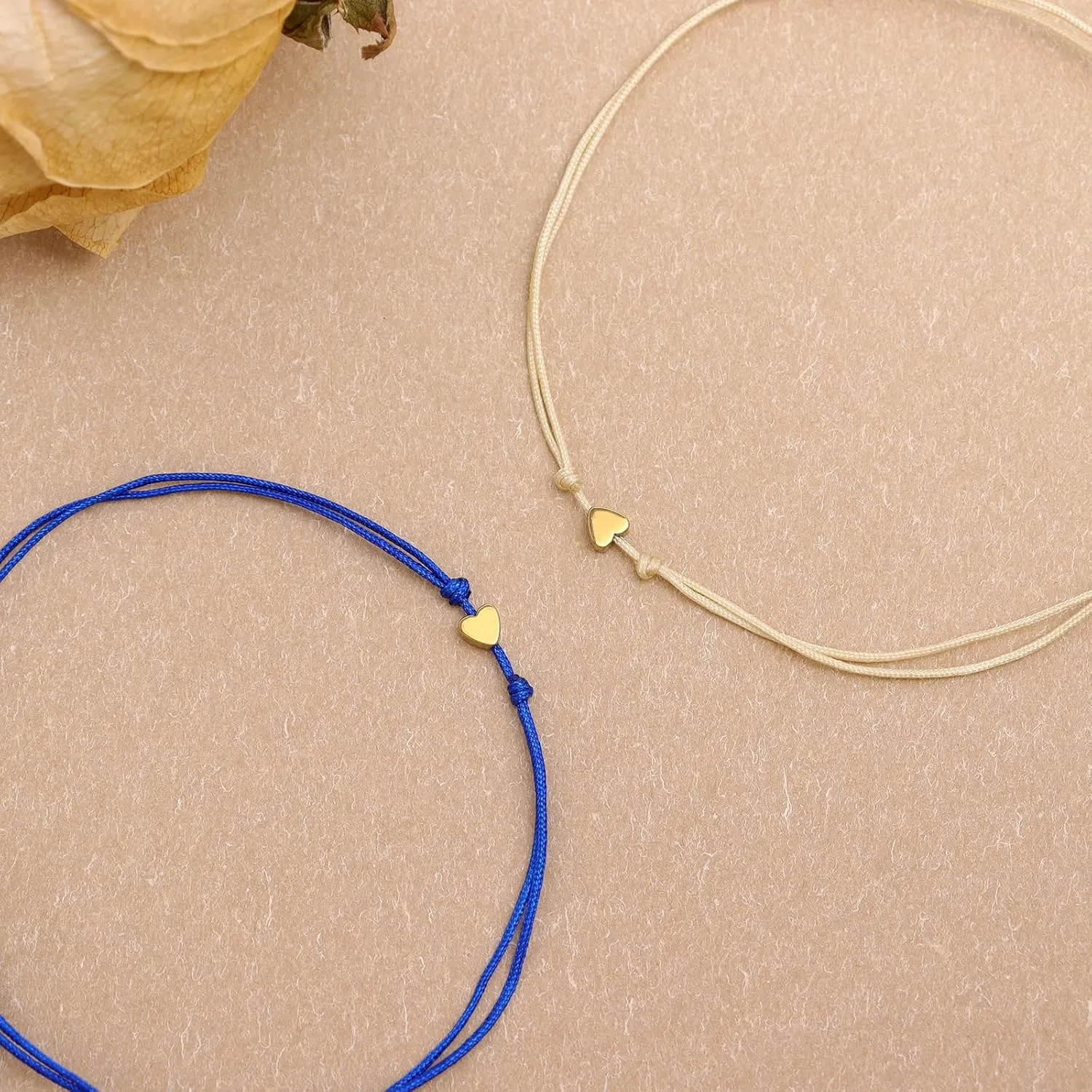 Valentines Day Gold Heart Matching Couples Bracelets Set for Women, Pinky Promise His and Her Handmade Adjustable Colorful String Friendship Outfit Accessories Jewelry Gift.
