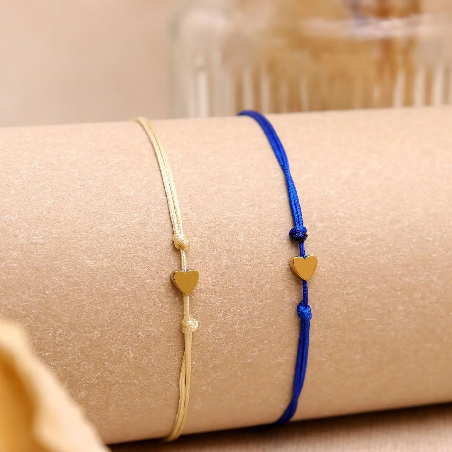 Valentines Day Gold Heart Matching Couples Bracelets Set for Women, Pinky Promise His and Her Handmade Adjustable Colorful String Friendship Outfit Accessories Jewelry Gift.