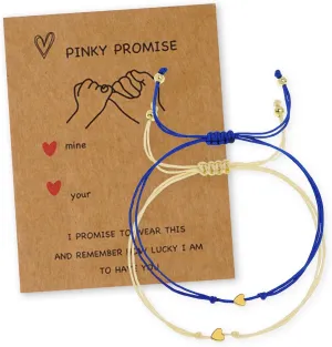 Valentines Day Gold Heart Matching Couples Bracelets Set for Women, Pinky Promise His and Her Handmade Adjustable Colorful String Friendship Outfit Accessories Jewelry Gift.