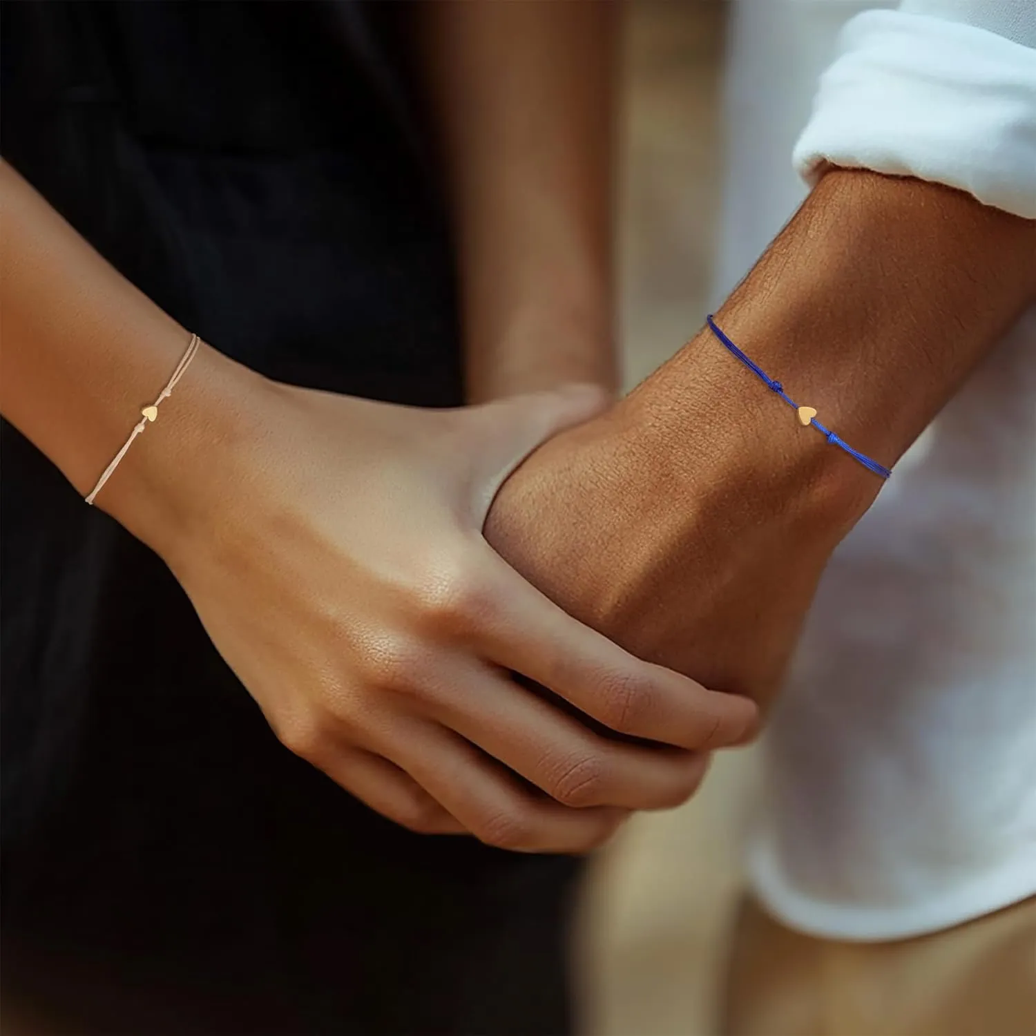 Valentines Day Gold Heart Matching Couples Bracelets Set for Women, Pinky Promise His and Her Handmade Adjustable Colorful String Friendship Outfit Accessories Jewelry Gift.