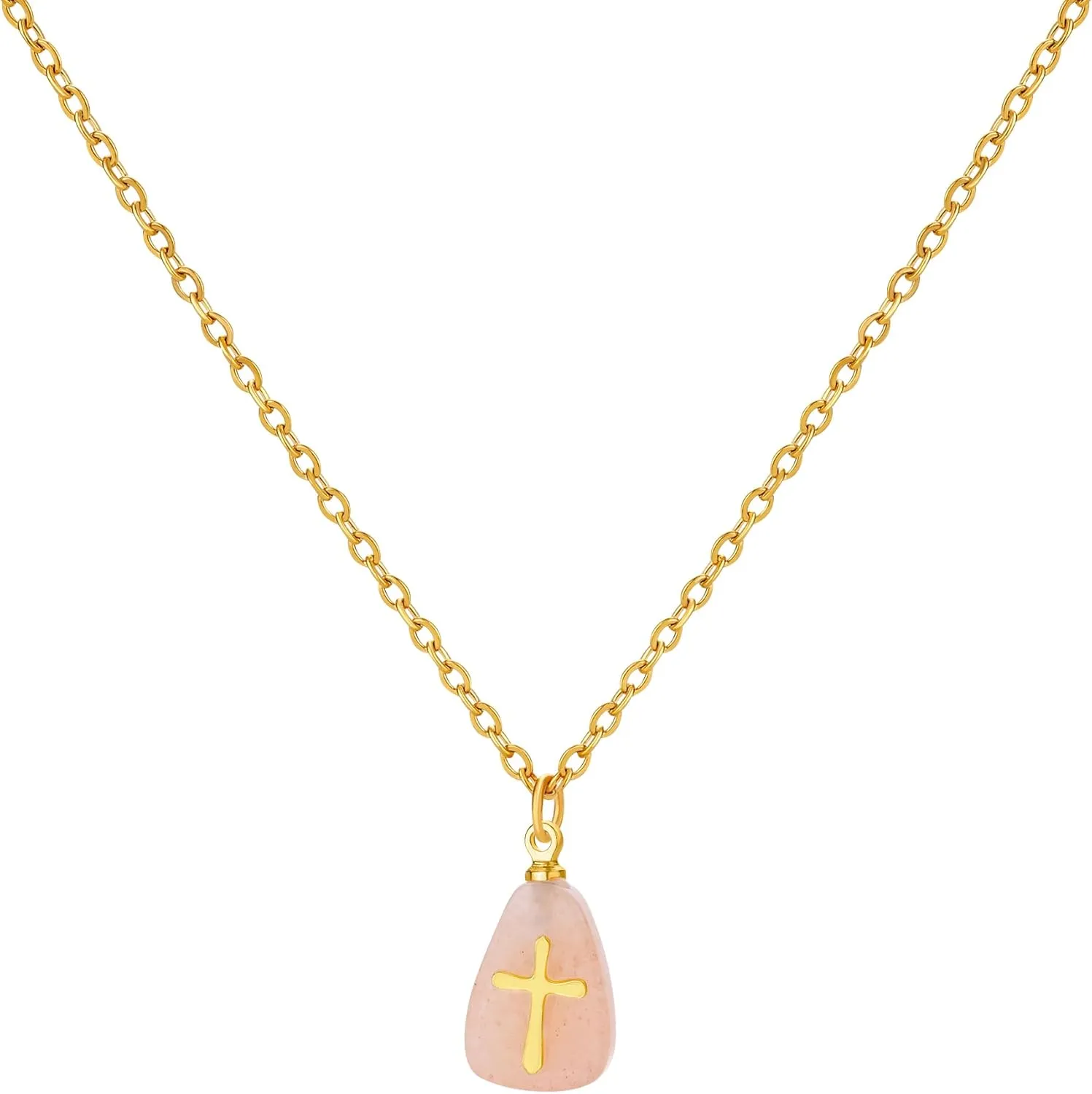 VAttract Stone Cross Necklace, Natural Stone Necklaces, Cross Pendant Necklace for Women, Gemstone Jewelry with Adjustable Chain Jewelry Gift for Girls