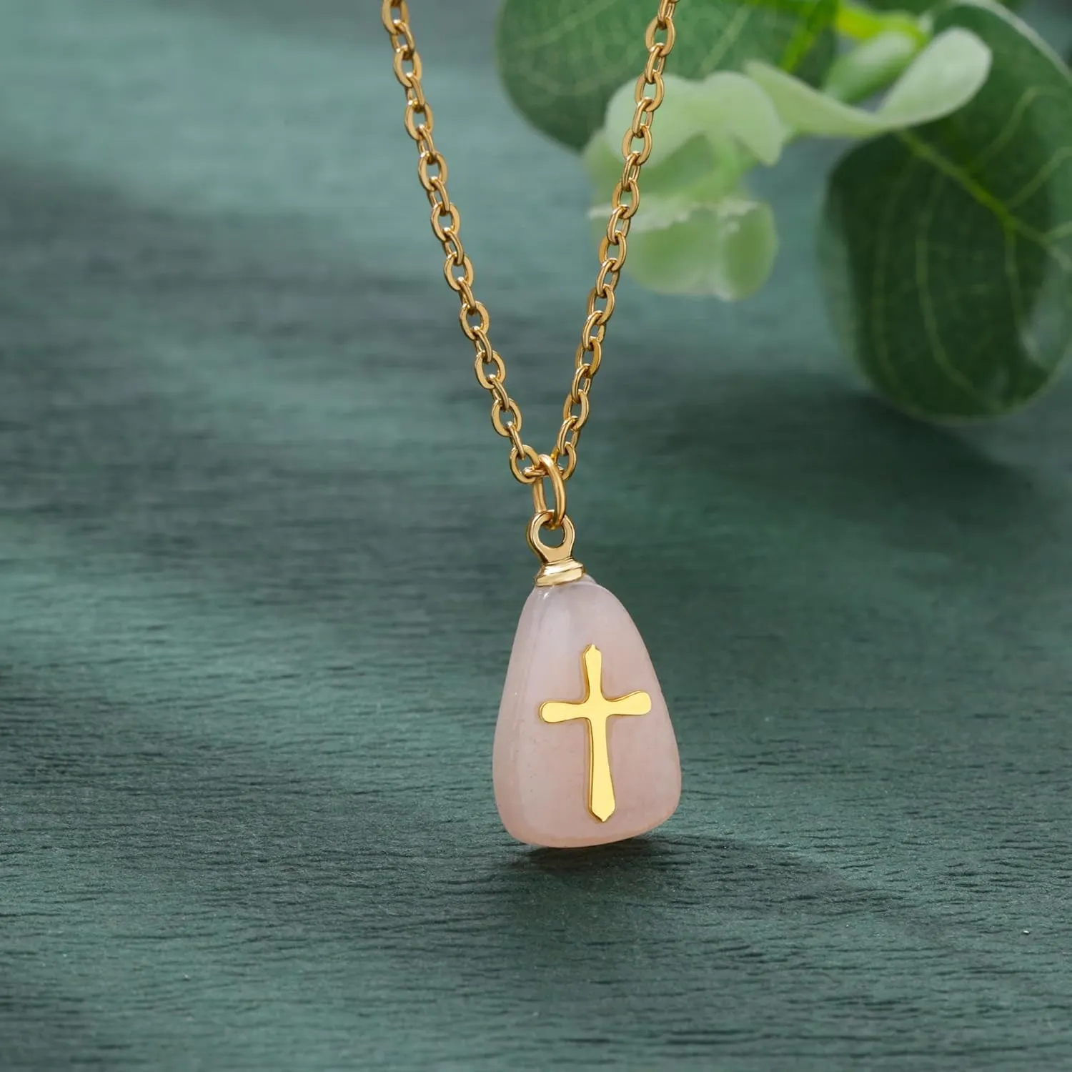 VAttract Stone Cross Necklace, Natural Stone Necklaces, Cross Pendant Necklace for Women, Gemstone Jewelry with Adjustable Chain Jewelry Gift for Girls