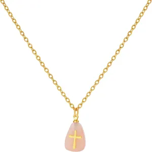 VAttract Stone Cross Necklace, Natural Stone Necklaces, Cross Pendant Necklace for Women, Gemstone Jewelry with Adjustable Chain Jewelry Gift for Girls