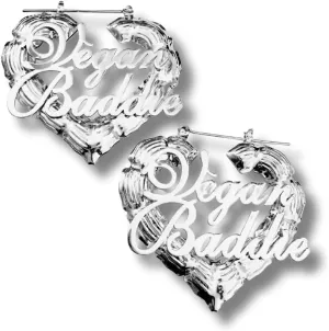 Vegan Baddie 18k Gold Plated Bamboo Hoop Heart Earrings