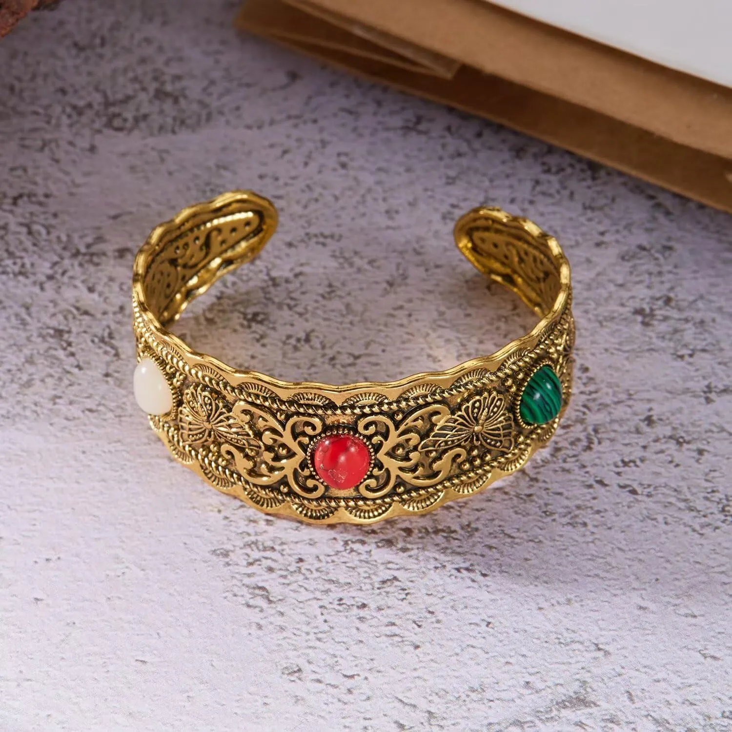 Vintage Gold Silver Plated Butterfly Leaf Cuff Bracelet Chunky Bohemian Turquoise Adjustable Western Cowgirl Bangle Bracelets for Women Summer Beach Jewelry Gifts