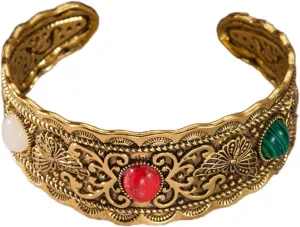 Vintage Gold Silver Plated Butterfly Leaf Cuff Bracelet Chunky Bohemian Turquoise Adjustable Western Cowgirl Bangle Bracelets for Women Summer Beach Jewelry Gifts
