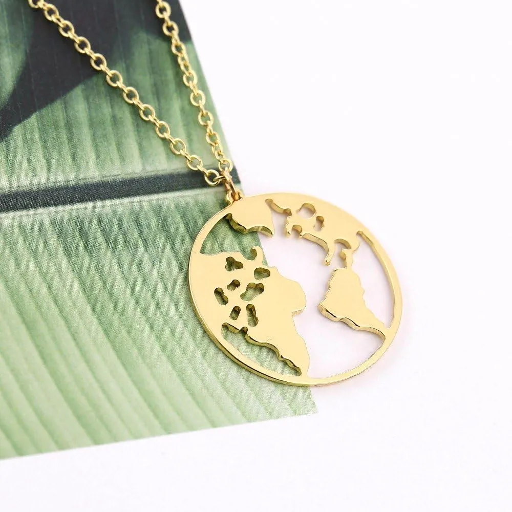 Vintage Round Origami World Map Necklace Women Geometric Round Necklace Circle Necklaces & Pendants Choker Jewelry