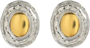 Vintage Silver & Gold Oval Statement Earrings for Women 18K gold plated  Bold Textured Metal Stud Earrings  Unique Retro Jewelry for Elegant & Casual Wear