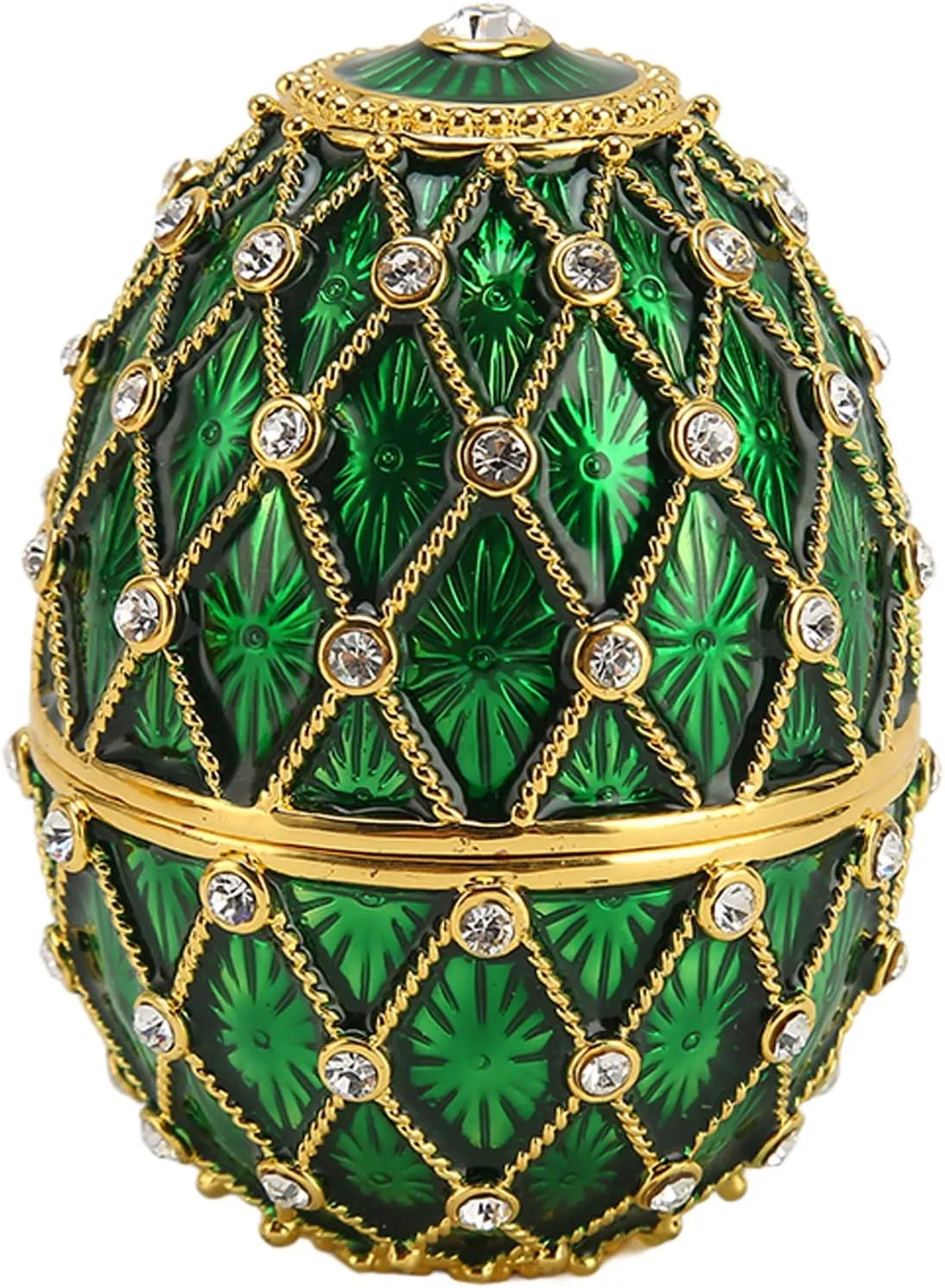 Vintage Style Egg Shaped Jewelry Box Exquisite Rhinestone Hinged Jewelry Box Living Room (Green)