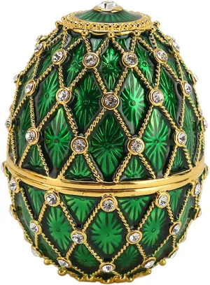 Vintage Style Egg Shaped Jewelry Box Exquisite Rhinestone Hinged Jewelry Box Living Room (Green)
