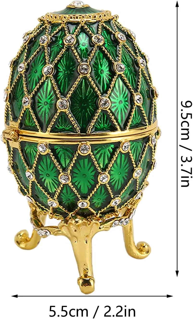 Vintage Style Egg Shaped Jewelry Box Exquisite Rhinestone Hinged Jewelry Box Living Room (Green)