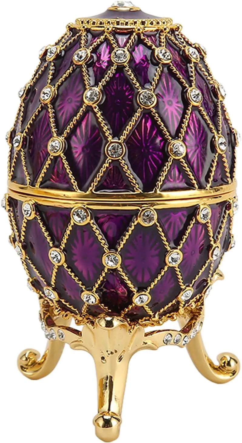 Vintage Style Egg Shaped Jewelry Box Exquisite Rhinestone Hinged Living Room Jewelry Box (Purple)