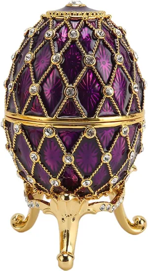 Vintage Style Egg Shaped Jewelry Box Exquisite Rhinestone Hinged Living Room Jewelry Box (Purple)