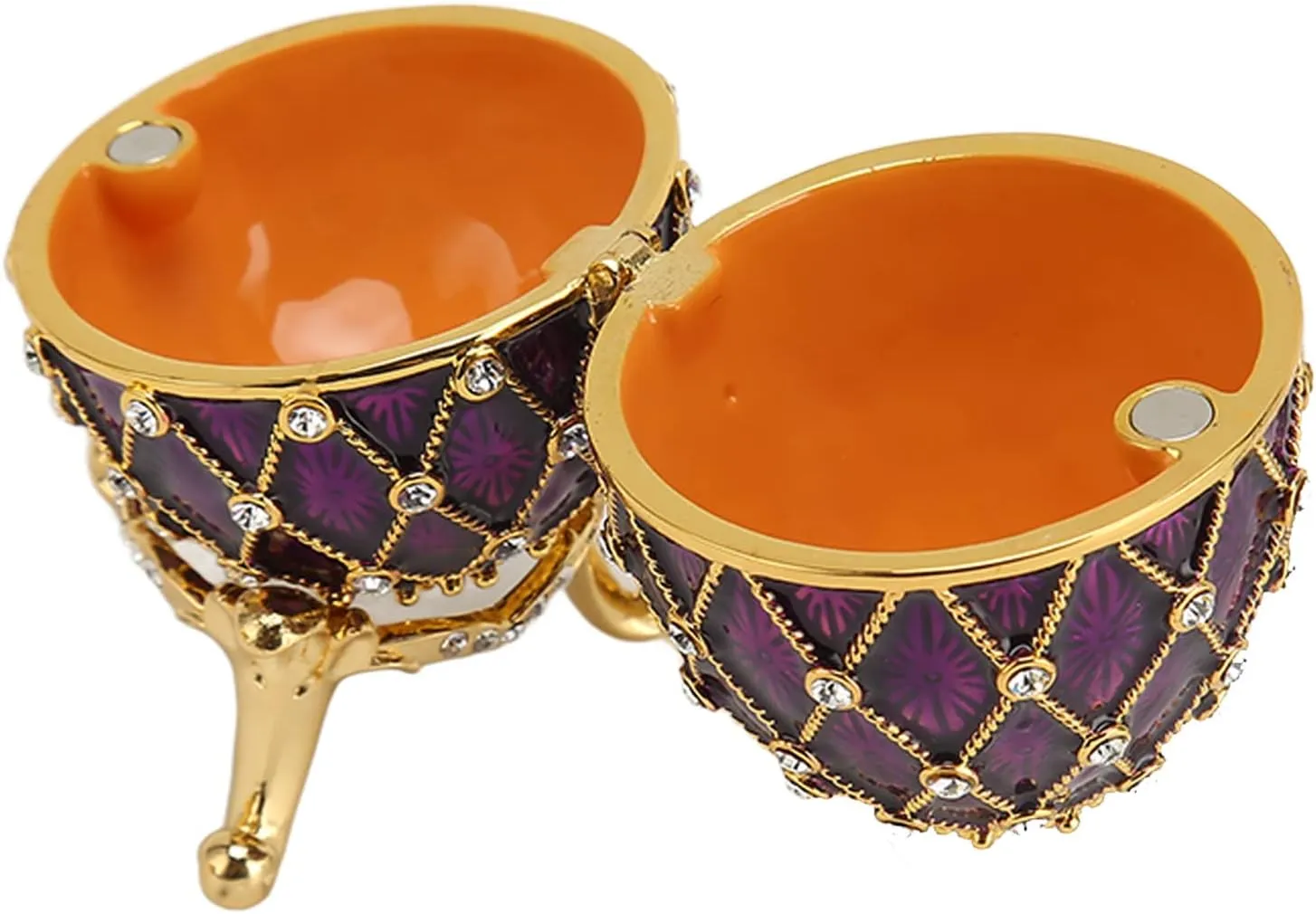 Vintage Style Egg Shaped Jewelry Box Exquisite Rhinestone Hinged Living Room Jewelry Box (Purple)