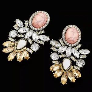 Vintage Style Pink Stone Crystal Flower Earbob Stud Earrings Wedding Party Gift -Default