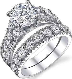Vsoruln Engagement Rings for Couples Set,2pcs His and Her Wedding Imitation Diamond Ring Set, Hypoallergenic Without Fading Round Zircon Ring Set, Cubic Zirconia Bride Promise CZ Rings Set (6)