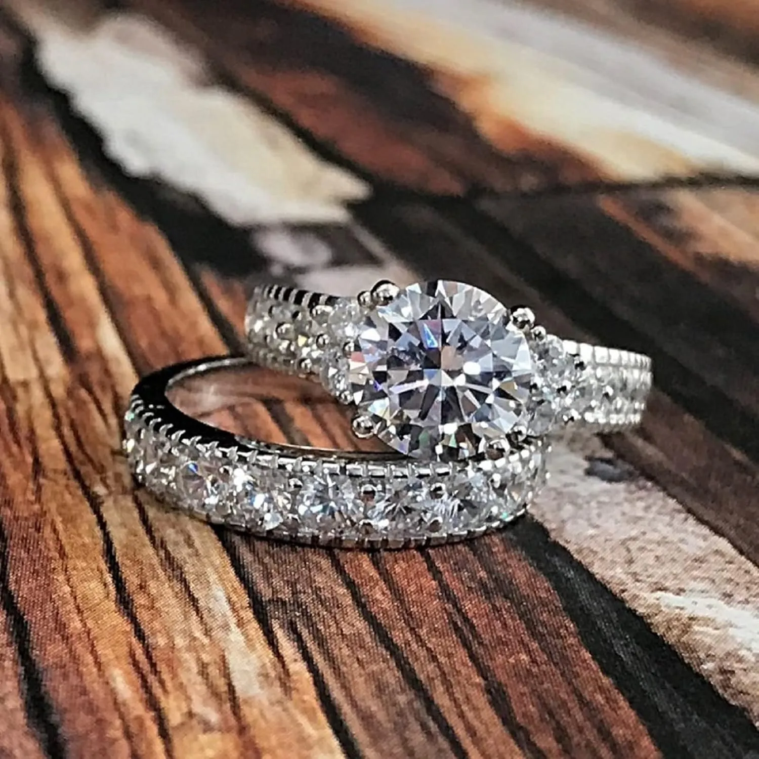 Vsoruln Engagement Rings for Couples Set,2pcs His and Her Wedding Imitation Diamond Ring Set, Hypoallergenic Without Fading Round Zircon Ring Set, Cubic Zirconia Bride Promise CZ Rings Set (6)