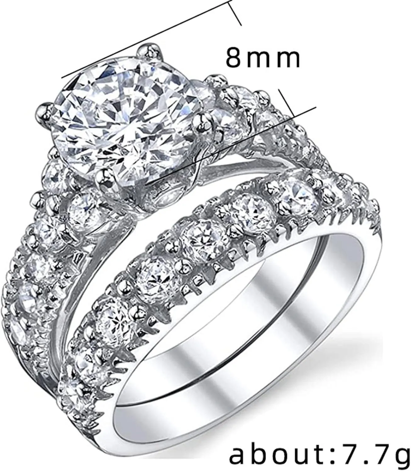 Vsoruln Engagement Rings for Couples Set,2pcs His and Her Wedding Imitation Diamond Ring Set, Hypoallergenic Without Fading Round Zircon Ring Set, Cubic Zirconia Bride Promise CZ Rings Set (6)