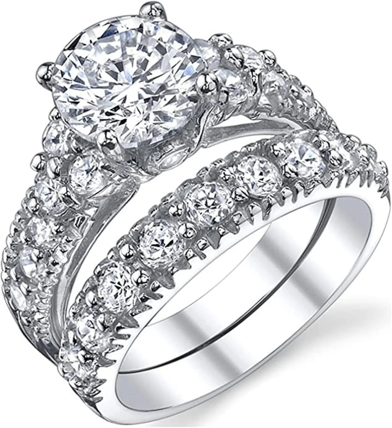 Vsoruln Engagement Rings for Couples Set,2pcs His and Her Wedding Imitation Diamond Ring Set, Hypoallergenic Without Fading Round Zircon Ring Set, Cubic Zirconia Bride Promise CZ Rings Set (6)