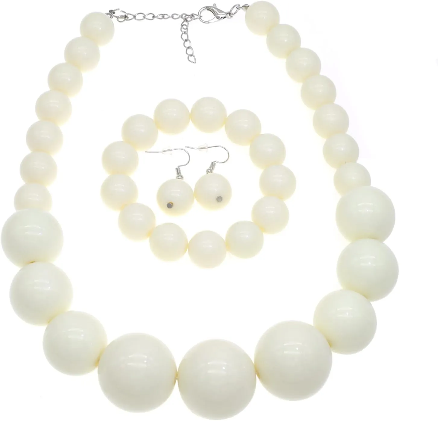 We We Chunky Pearl Necklace for Women Large Big Faux Pearl Necklace and Earrings set 1920s Costume Jewelry set Prom party