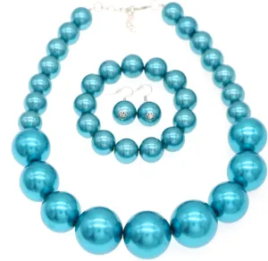 We We Chunky Pearl Necklace for Women Large Big Faux Pearl Necklace and Earrings set 1920s Costume Jewelry set Prom party