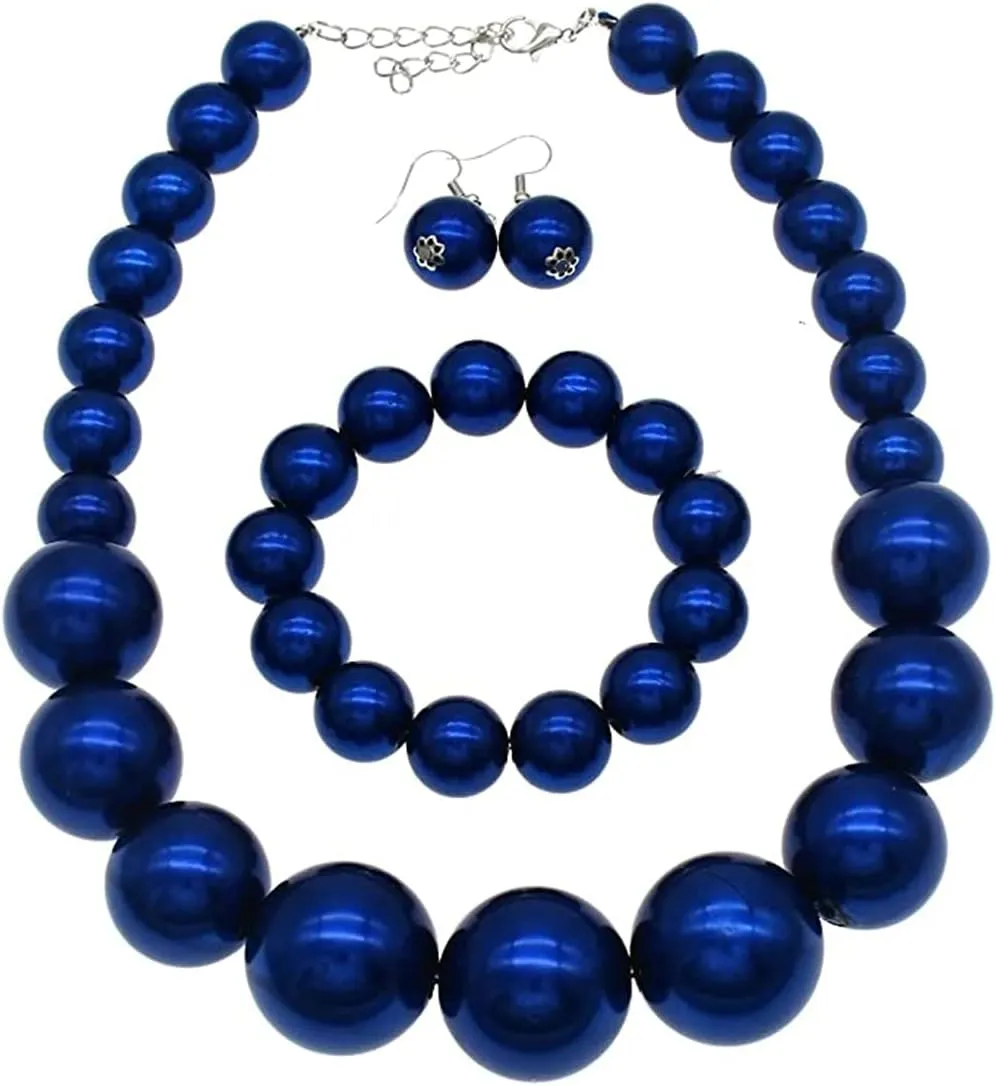 We We Chunky Pearl Necklace for Women Large Big Faux Pearl Necklace and Earrings set 1920s Costume Jewelry set Prom party