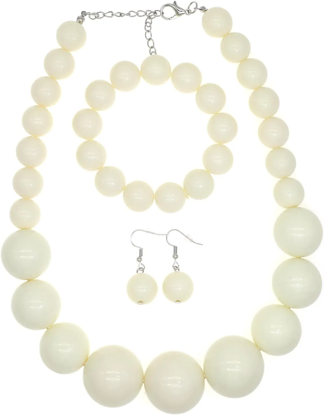 We We Chunky Pearl Necklace for Women Large Big Faux Pearl Necklace and Earrings set 1920s Costume Jewelry set Prom party