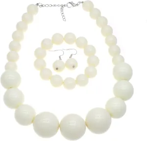 We We Chunky Pearl Necklace for Women Large Big Faux Pearl Necklace and Earrings set 1920s Costume Jewelry set Prom party